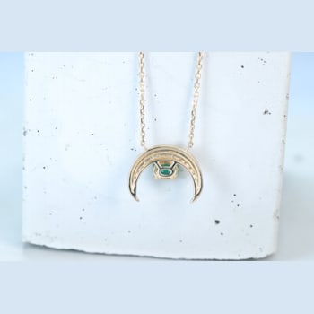 Gin and Grace 10K Yellow Gold Natural Zambian Emerald Pendant with Real Diamonds