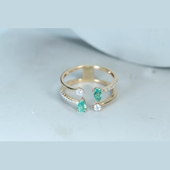 Gin and Grace 14K Yellow Gold Natural Zambian Emerald Ring with Real Diamonds