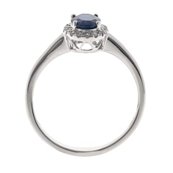 Gin and Grace 10K White Gold Natural Blue Sapphire Ring with Real Diamonds
