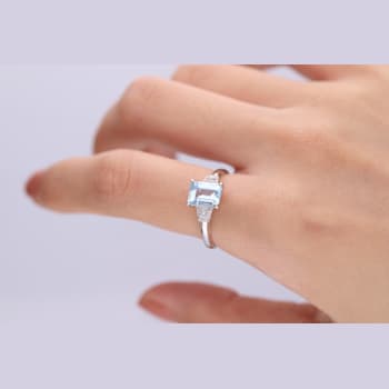 Gin & Grace 10K White Gold Blue Aquamarine Ring with Diamond