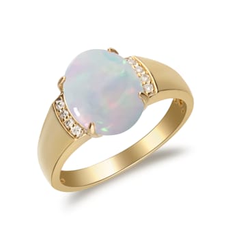 Gin & Grace 10K Yellow Gold Natural Australian Opal & Real
Diamond (I1) Statement Ring