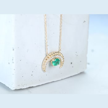 Gin and Grace 10K Yellow Gold Natural Zambian Emerald Pendant with Real Diamonds