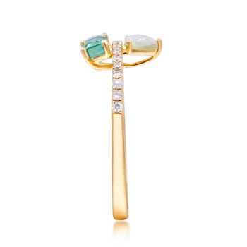 Gin and Grace 14K Yellow Gold Natural Zambian Emerald, Ethiopian Opal
Ring with Real Diamonds
