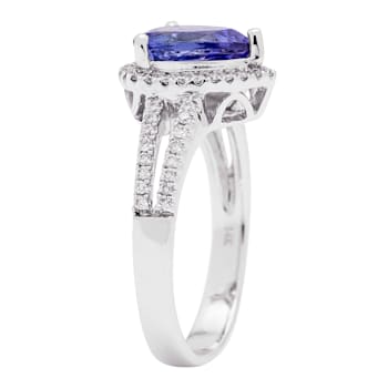 Gin & Grace 14K White Gold Real Diamond Ring (I1) with Genuine Tanzanite