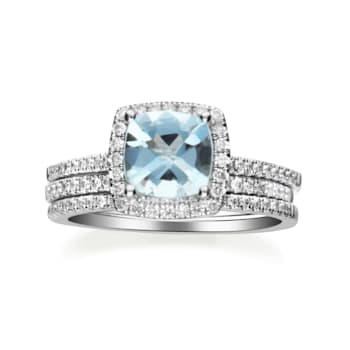 Gin & Grace 14K White Gold Blue Aquamarine With Diamond Ring