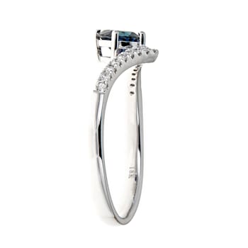 Gin & Grace 18K White Gold Real Diamond Ring (I1) with Natural Blue Sapphire