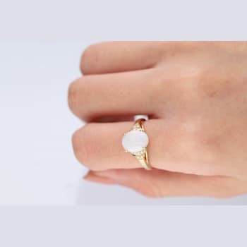Gin & Grace 10K Yellow Gold Real Diamond Statement Ring (I1) with
Natural Australian Opal