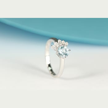 Gin & Grace 18K White Gold Aquamarine Ring with Diamond