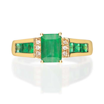 Gin & Grace 10K Yellow Gold Emerald with Diamond Ring