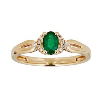 Gin & Grace 10K Yellow Gold Zambian Emerald Ring with Diamonds