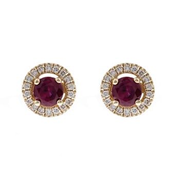 Gin & Grace 14K Yellow Gold Real Diamond(I1) Stud Earring with
Genuine Ruby