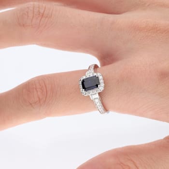 Gin & Grace 14K White Gold Diamond Ring with Blue Sapphire