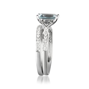 Gin & Grace 14K White Gold Blue Aquamarine with Diamond (I1) Ring