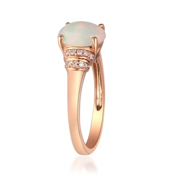 Gin & Grace 14K Rose Gold Real Diamond Ring (I1) with Natural Opal