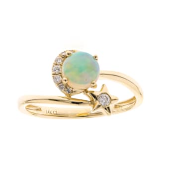Gin and Grace 14K Yellow Gold Natural Ethiopian Opal Ring with Real Diamonds