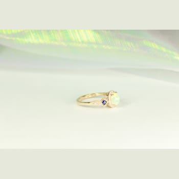 Gin & Grace 14K Yellow Gold Natural Australian Opal, Blue Sapphire
with Real Diamond Ring