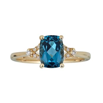 Gin & Grace 14K Yellow Gold Real Diamond Anniversary Ring (I1) with
Natural London Blue Topaz