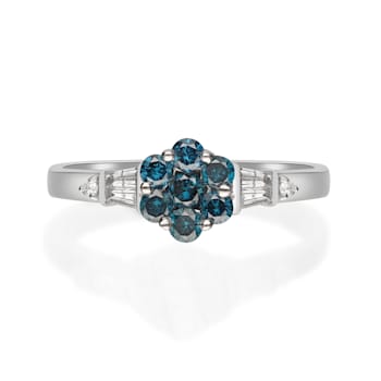 Gin & Grace 10K White Gold Blue Sapphire and Diamond Ring (I1)