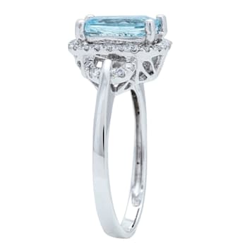 Gin & Grace 10K White Gold Aquamarine & Diamond Ring