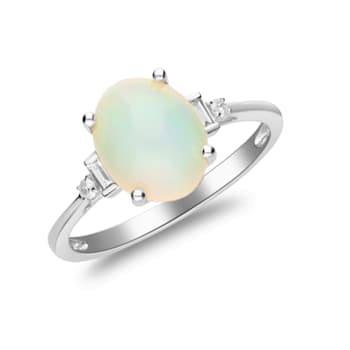 Gin & Grace 10K White Gold Real Diamond Ring (I1) with Natural
Ethiopian Opal