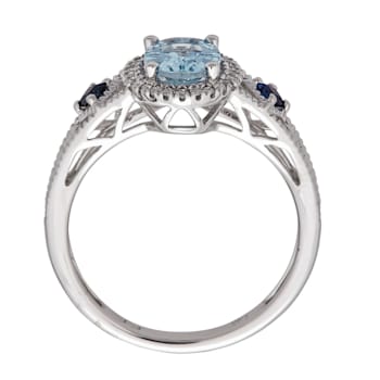 Gin & Grace 14K White Gold Aquamarine Ring with Diamond & Sapphire