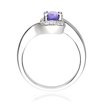 Gin & Grace 925 Sterling Silver Natural Blue Tanzanite With Real
White Diamond Ring