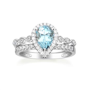 Gin & Grace 14K White Gold Aquamarine Ring with Diamond