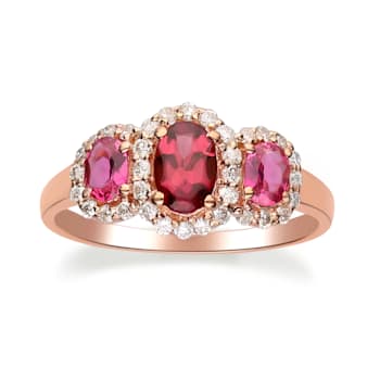 Gin & Grace 10K Rose Gold Real Diamond Ring (I1) with Raspberry
color Natural Rubellite