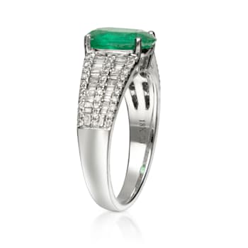 Gin & Grace 18K White Gold Emerald and Diamond Ring