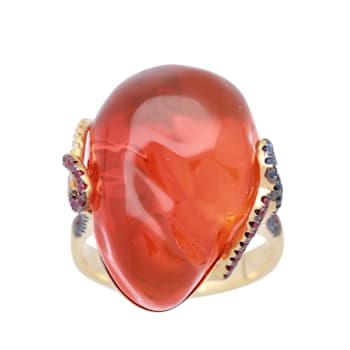 Gin & Grace 18K Yellow Gold Real Diamond Engagement Ring (I1) with
Natural Mexican Fire Opal
