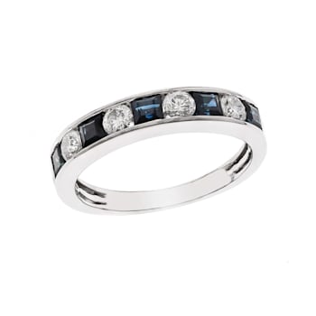 Gin and Grace 14K White Gold Natural Blue Sapphire Ring with Real Diamonds