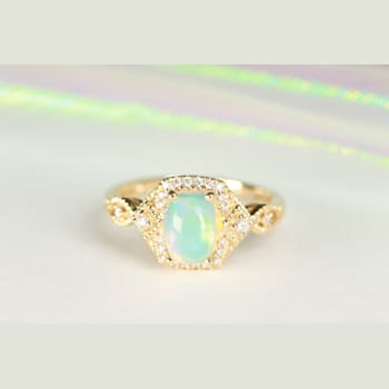 Gin & Grace 14K Yellow Gold Real Diamond Ring (I1) with Natural Opal