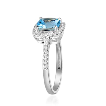 Gin & Grace 14K White Gold Aquamarine & Diamond (I1) Halo Ring