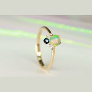 Gin & Grace 14K Yellow Gold Real Diamond Ring (I1) with Natural Blue
Sapphire & Opal