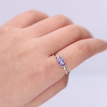 Gin & Grace 14k White Gold 3 Stone Genuine Tanzanite With Natural
Diamond (I1) Statement Ring