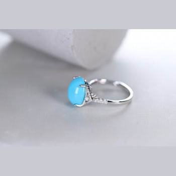 Gin and Grace 14K White Gold Natural Turquoise Ring with Real Diamonds