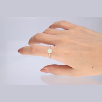 Gin & Grace 14K Yellow Gold White Ethiopian Opal with Diamond (I1) Ring