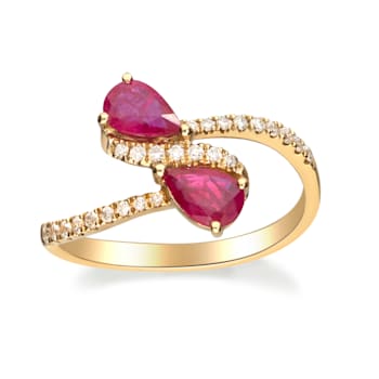 Gin & Grace 10K Yellow Gold Real Diamond Anniversary Eternity Ring
(I1) with Genuine Ruby