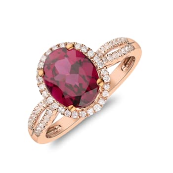 Gin & Grace 10K Rose Gold Real Diamond Ring (I1) with Raspberry
color Natural Rhodolite Garnet