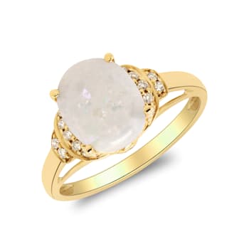 Gin & Grace 10K Yellow Gold Real Diamond Statement Ring (I1) with
Natural Australian Opal