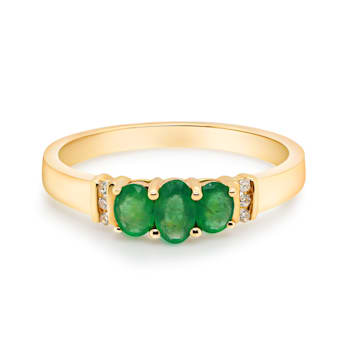 Gin and Grace 14K Yellow Gold Zambian Emerald Ring with Diamonds