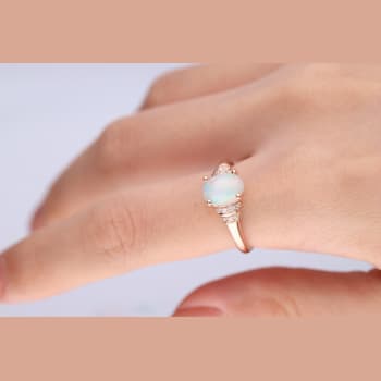 Gin & Grace 14K Rose Gold Real Diamond Ring (I1) with Natural Opal
