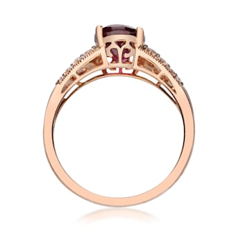 Gin & Grace 10K Rose Gold Real Diamond Ring (I1) with Raspberry
color Natural Rhodolite Garnet