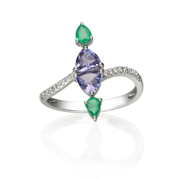 Gin and Grace 18K White Gold Natural Zambian Emerald & Tanzanite
Ring with Real Diamonds