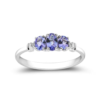 Gin & Grace 14k White Gold 3 Stone Genuine Tanzanite With Natural
Diamond (I1) Statement Ring