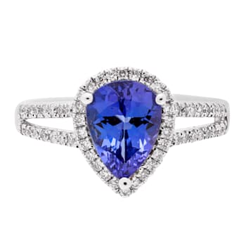 Gin & Grace 14K White Gold Real Diamond Ring (I1) with Genuine Tanzanite
