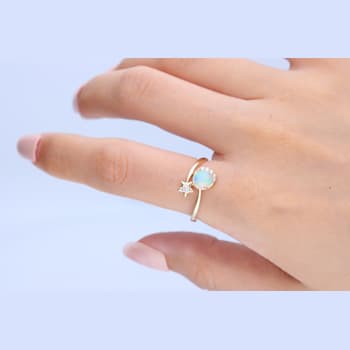 Gin and Grace 14K Yellow Gold Natural Ethiopian Opal Ring with Real Diamonds