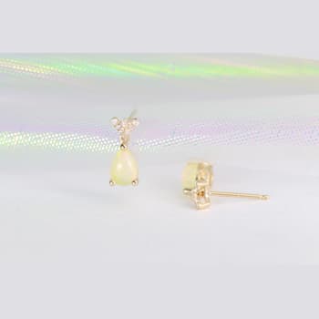 Gin & Grace 14K Yellow Gold Opal and Diamond Drop Earring
