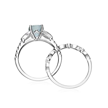 Gin & Grace 14K White Gold Blue Aquamarine Ring with Diamond