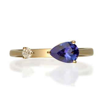 Gin & Grace 14K Yellow Gold Real Diamond Ring (I1) with Genuine Tanzanite